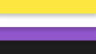 A rectangular flag with four equal-width horizontal stripes: yellow, white, purple, black